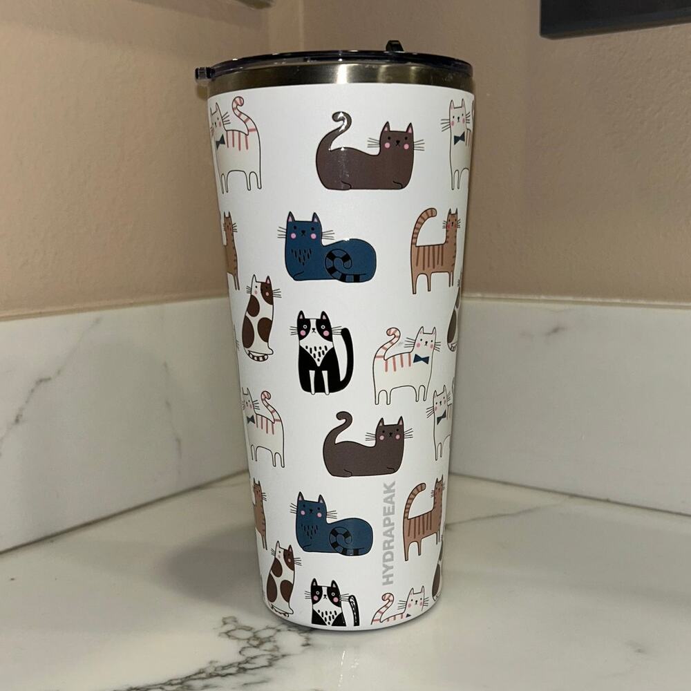 Hydrapeak Cat Print Stainless Steel Insulated Travel Tumbler w/ Lid 20 oz